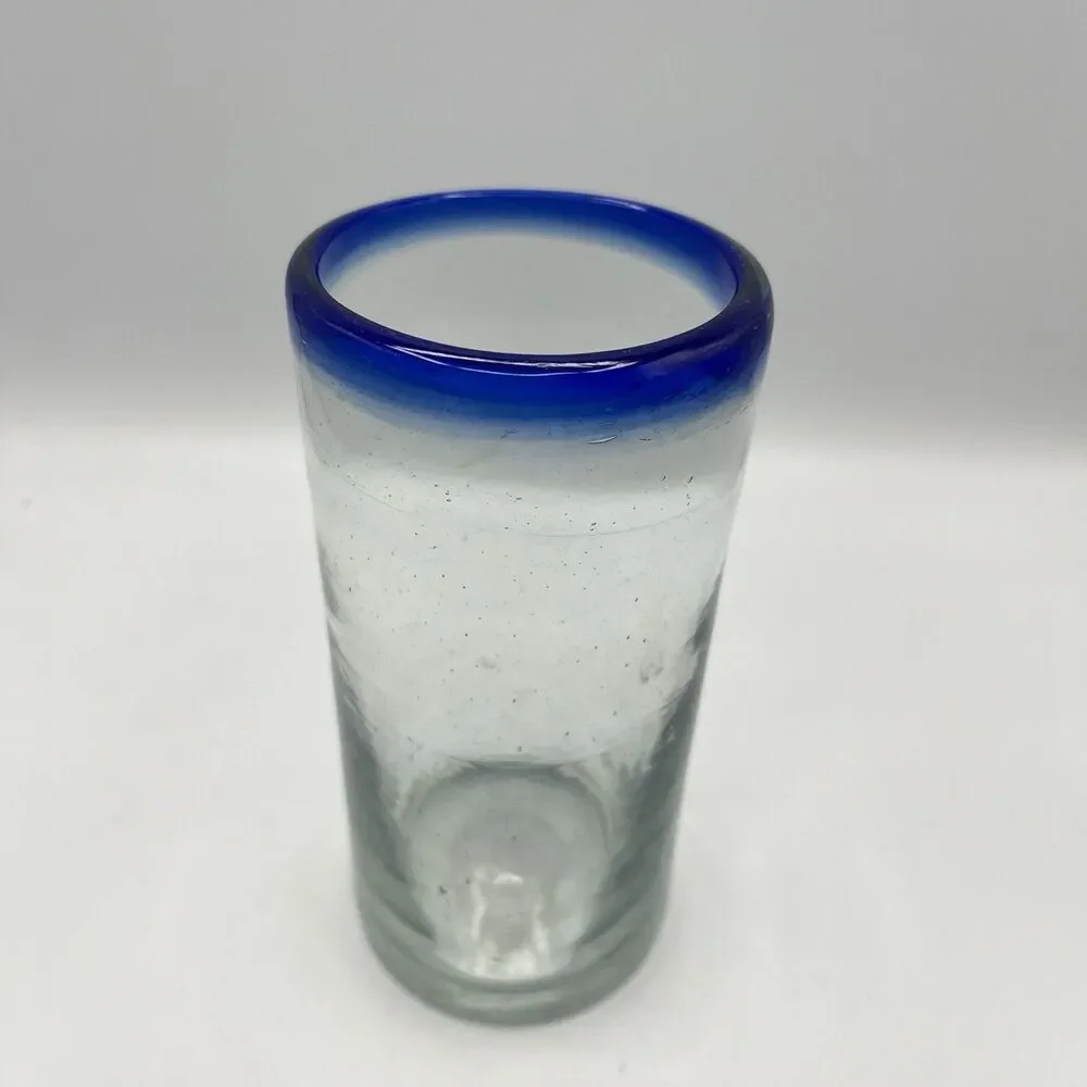 Hand Blown Cobalt Blue Rim Mexican Bubble Glass